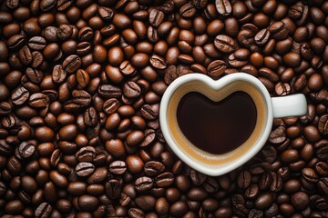 Fototapeta premium Top View of Coffee Mug Surrounded by Beans