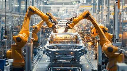 Innovative robotic arms in action streamlining vehicle assembly in a state-of-the-art factory environment