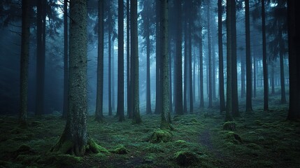 Obraz premium Misty Forest Landscape in Twilight Hues