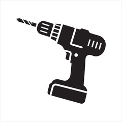 Obraz premium Manual hand drill silhouette on white background 