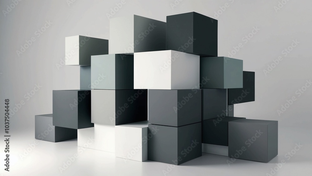 Aufkleber geometric cubes pattern in gray tones – modern minimalist d design for architectural and visual conc