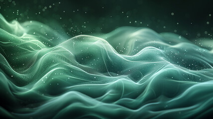 Abstract background with space. Shiny and sparkling Waves. Abstract green smoke. Luxury background. 3d rendering. Wave. Abstract 3D Background, flowing  texture. Nice waves. Dynamic Flowing backdrop.