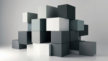   Geometric Cubes Pattern in Gray Tones &ndash; Modern Minimalist D Design for Architectural and Visual Concepts