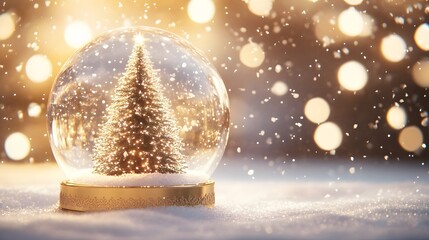 A Golden Christmas Tree Encased in a Snow Globe