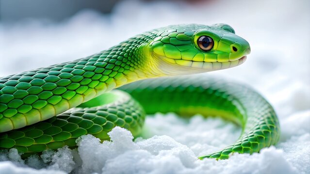 green snake on a snow