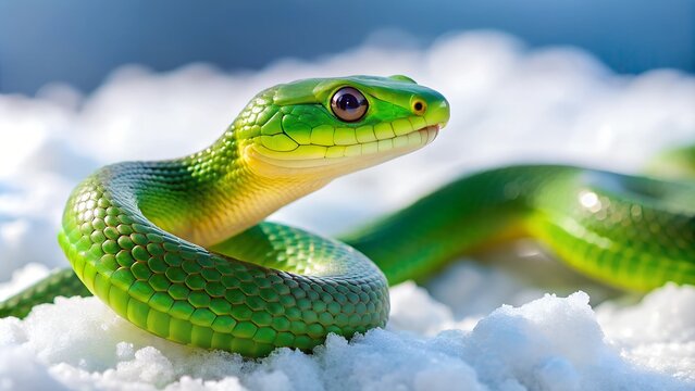 green snake on a snow