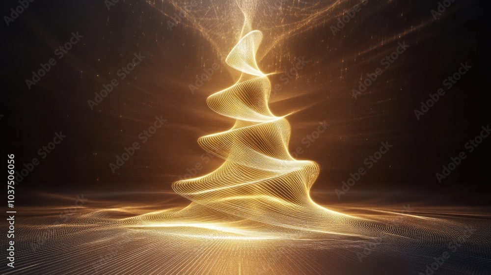 Poster a unique interpretation of a christmas tree appears in glowing golden hues, evoking a sense of warmt