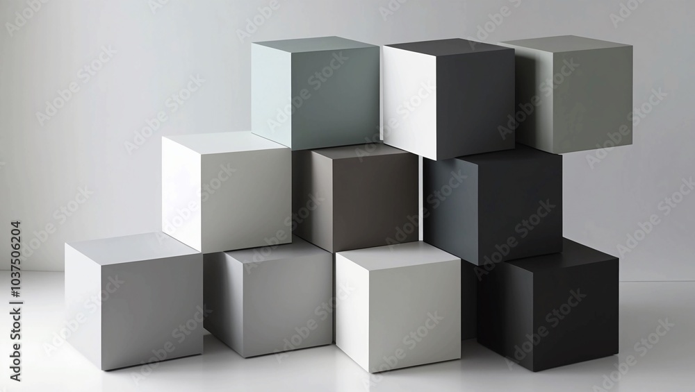 Poster geometric cubes pattern in gray tones – modern minimalist d design for architectural and visual conc
