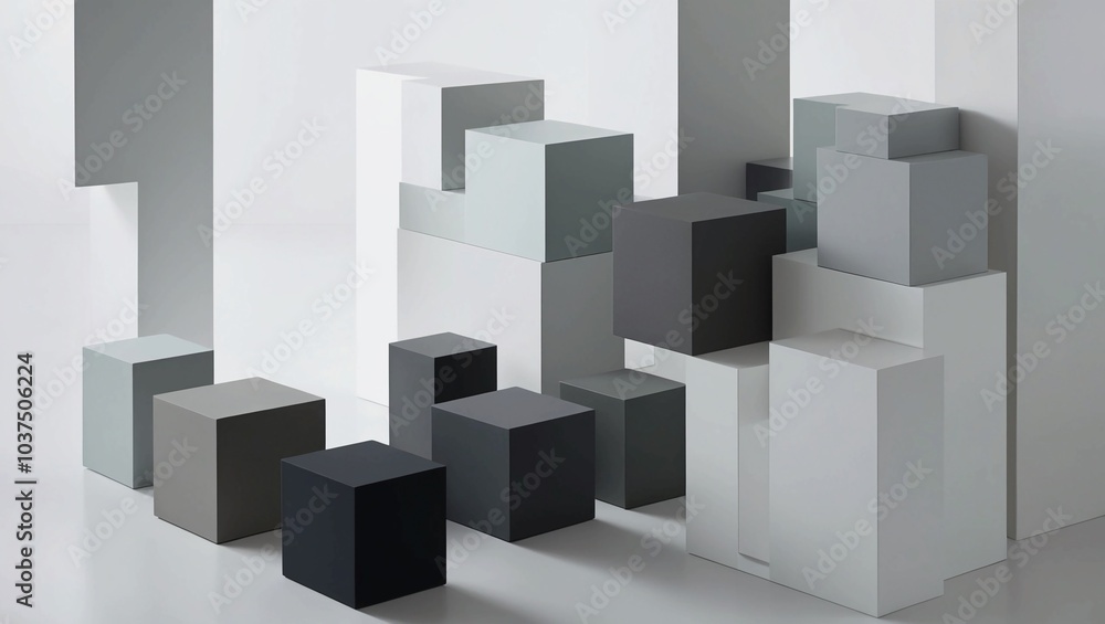Poster geometric cubes pattern in gray tones – modern minimalist d design for architectural and visual conc
