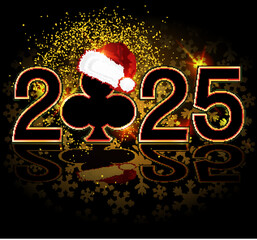 Casino new 2025 year , poker clubs card, vector illustration