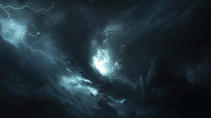 Dark Stormy Sky with Lightning and Dramatic Clouds