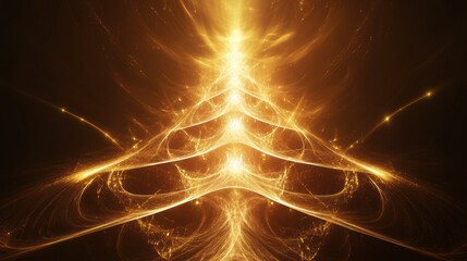 A glowing abstract Christmas tree radiates warm golden light against a dark background, expressing the joy of the holiday season. Generative AI