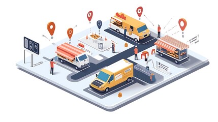 Obraz premium Food Truck Festival Map with Location Pins and People