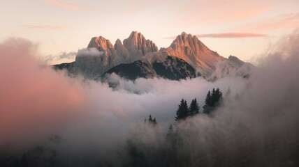 Mountain Peaks Covered in Fog