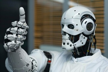 Portrait Of A Male Technician Gesturing Thumb Up, humanoid robot, ac, ai, artificial, service, intelligence, code, man, tech, machine, repair, technology, future, technician, 4, 0, up