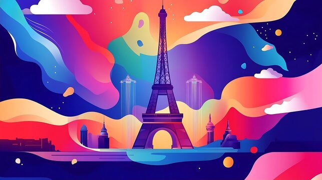 Eiffel Tower Colorful Abstract Illustration