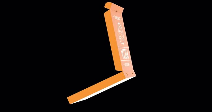 Opened pizza box with pizza rotation animation. 3D rendering isolated on transparent background