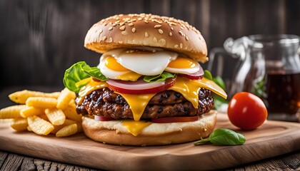 Delicious Cheeseburger with Fried Eggs