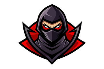 A scary cartoon vector illustration shows a red devil head with wings, an evil Halloween monster face