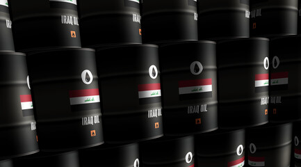 Iraq oil crude petroleum fuel barrels in row