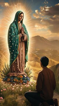 Animation of the apparition of the virgin of guadalupe. Mexican catholic celebration