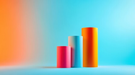 Minimalist Geometric Cylindrical Sculptures on Colorful Background