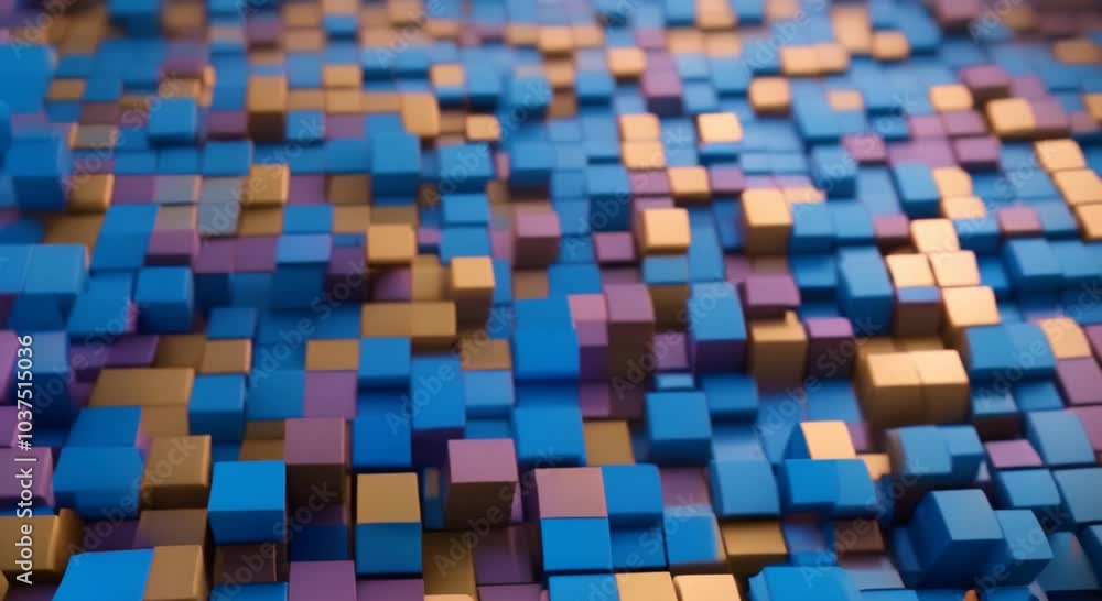 Poster abstract 3d animation of a colorful blue and yellow cubes video loop 4k animation