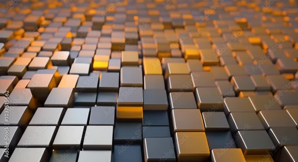 Poster abstract 3d render geometric animation background design with cubes in grey and yellow colors seamle