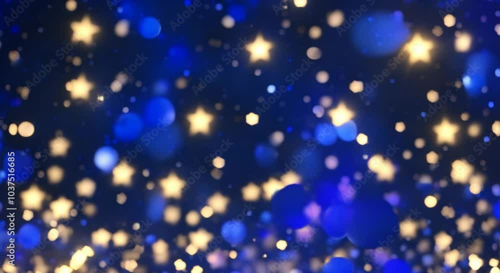 Poster abstract background with blue bokeh and shining stars featuring dark blue hues and bokeh effect ador