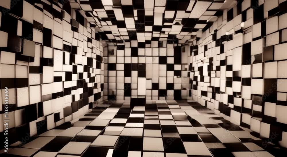 Poster abstract background animation with black and white cubes seamless looped video 3d render 4k animatio