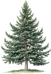 Fototapeta premium Large pine tree with lush branches, forest landscape 