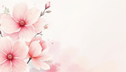 Pink blossoms with watercolor effects on a soft background and copy space for text