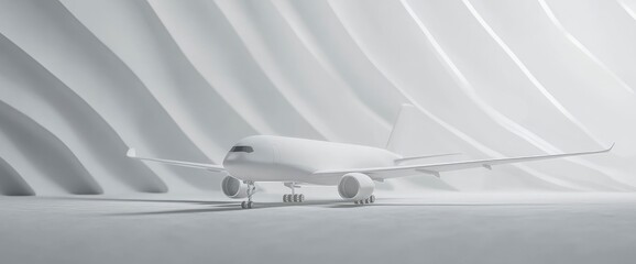 White Airplane in Minimalist White Environment