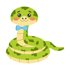 Naklejka premium Cute snake with bow tie. New Year Holiday. Vector illustration.