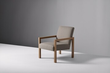 Modern Minimalist Armchair: Sleek and stylish, this upholstered armchair boasts a minimalist design with a wooden frame and a neutral gray fabric.