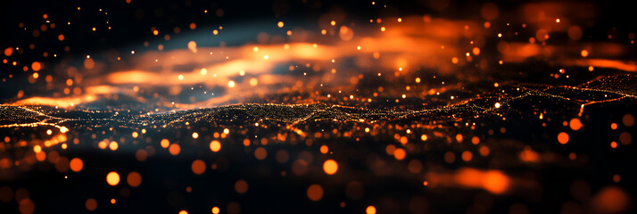 Fototapeta premium ethereal wave of sparkling light particles in vibrant orange and blue hues, creating a mesmerizing abstract background that evokes a sense of depth and movement, use for digital art or design projects