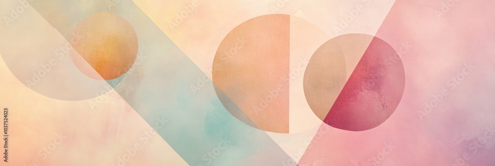 Poster circles and triangles blend seamlessly on a soft pastel background, creating a harmonious and visual