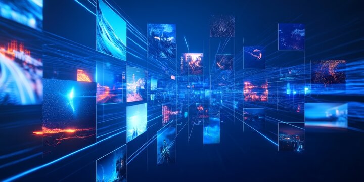 A visually captivating timeline composed of photographs, each depicting different significant events from a person's life. The timeline is set against a deep blue background,