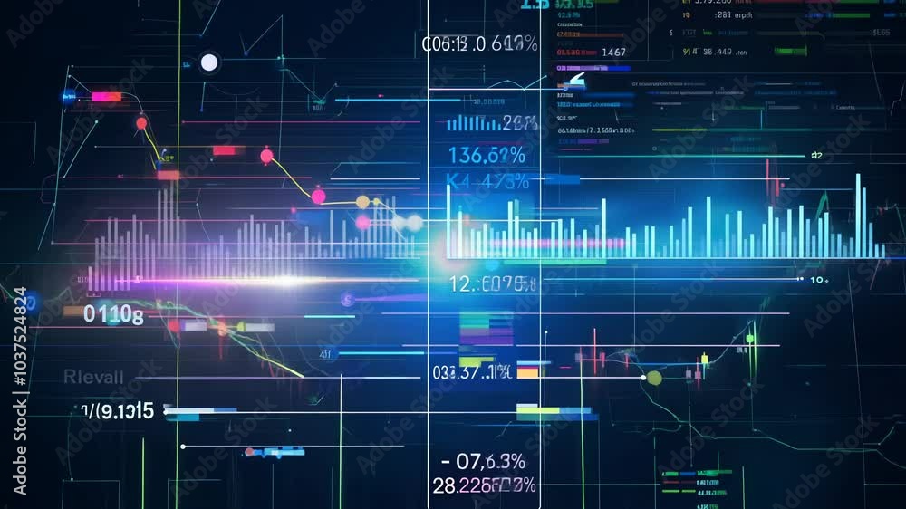 Poster Data analysis concept with infographic charts and graphs in motion