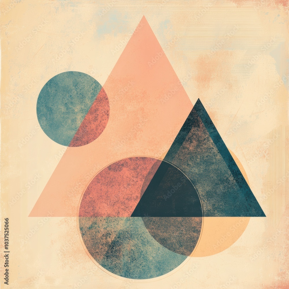 Aufkleber abstract circles and triangles in soft pastel colors blend harmoniously, offering a serene backdrop 