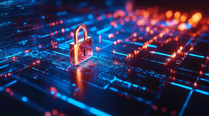 IT security: protecting digital information represented by a padlock