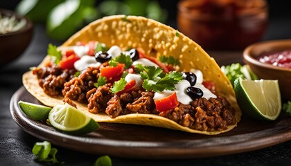 Delicious Taco with Ground Beef, Tomatoes, and Cilantro