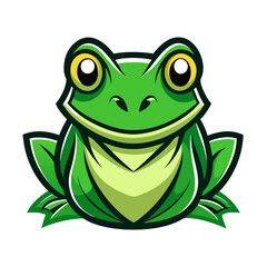 A cute green frog cartoon vector illustration shows a happy amphibian animal sitting, isolated with a smile