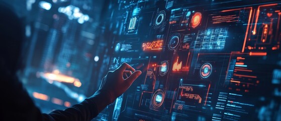 An advanced digital interface with various API icons set against the backdrop of an innovative technology environment with holographic elements representing artificial intelligence. 