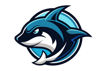 A blue cartoon shark, a vector illustration of a sea animal, is isolated on white