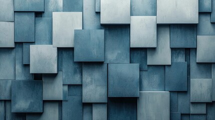 A modern design featuring textured blue wall panels in varying shades and sizes, creating a geometric pattern that adds depth and sophistication to any space.