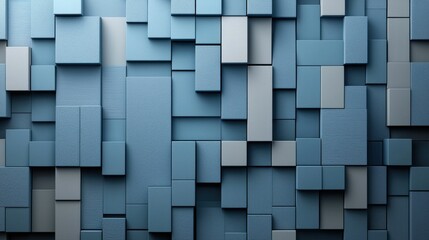 This image showcases a modern textured wall composed of various sized blue rectangular blocks, creating a captivating geometric pattern.