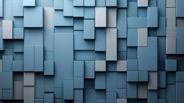 This image showcases a modern textured wall composed of various sized blue rectangular blocks, creating a captivating geometric pattern.