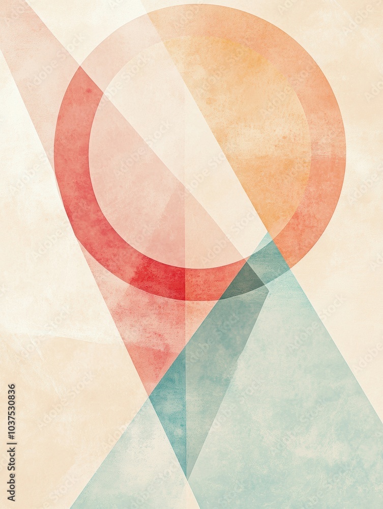 Canvas Prints This artwork features vibrant circles and triangles interplaying dynamically against a soothing pastel background, enhancing its allure. Generative AI