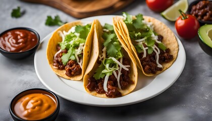 Delicious Tacos with cilantro and toppings